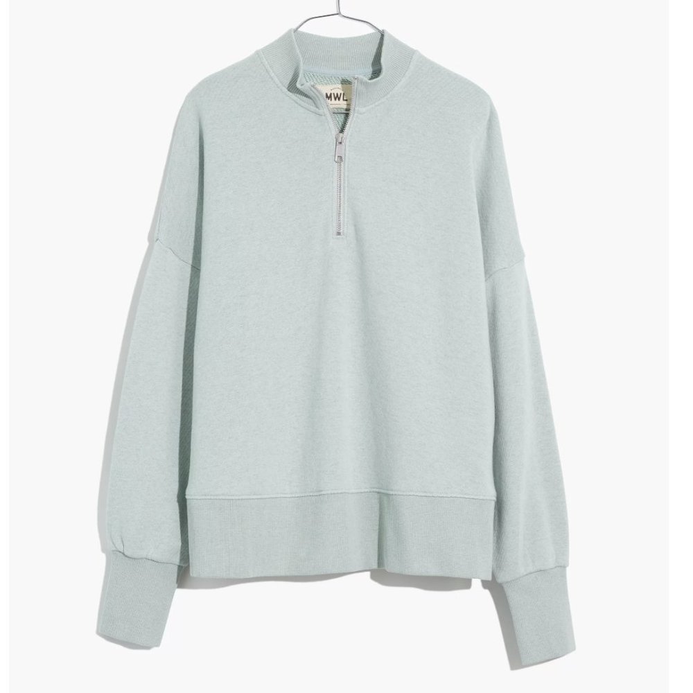 Madewell Light Mint Half-Zip Sweatshirt